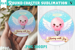 Cute Christmas Round Coaster | Kawaii Pink Xmas Product Image 1