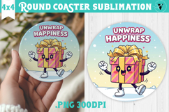 Cute Christmas Round Coaster | Kawaii Pink Xmas Product Image 1