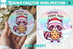 Cute Christmas Round Coaster | Kawaii Pink Xmas Product Image 1