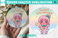 Cute Christmas Round Coaster | Kawaii Pink Xmas Product Image 1