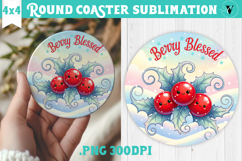 Cute Christmas Round Coaster | Kawaii Pink Xmas Product Image 1