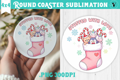 Cute Christmas Round Coaster | Kawaii Pink Xmas Product Image 1