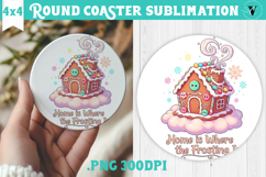 Cute Christmas Round Coaster | Kawaii Pink Xmas Product Image 1