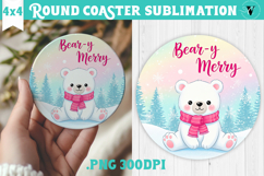 Cute Christmas Round Coaster | Kawaii Pink Xmas Product Image 1