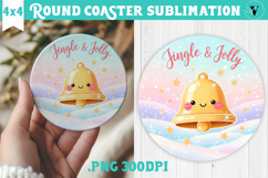 Cute Christmas Round Coaster | Kawaii Pink Xmas Product Image 1