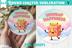 Cute Christmas Round Coaster | Kawaii Pink Xmas Product Image 1