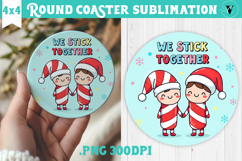 Cute Christmas Round Coaster | Kawaii Pink Xmas Product Image 1