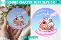 Cute Christmas Round Coaster | Kawaii Pink Xmas Product Image 1