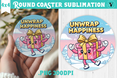 Cute Christmas Round Coaster | Kawaii Pink Xmas Product Image 1