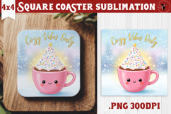 Cute Christmas Square Coasters | Kawaii Pink Xmas Product Image 1
