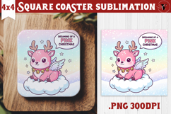 Cute Christmas Square Coasters | Kawaii Pink Xmas Product Image 1