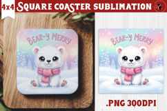 Cute Christmas Square Coasters | Kawaii Pink Xmas Product Image 1