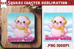 Cute Christmas Square Coasters | Kawaii Pink Xmas Product Image 1