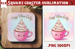 Cute Christmas Square Coasters | Kawaii Pink Xmas Product Image 1