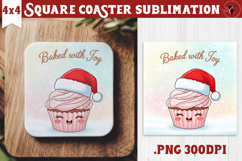 Cute Christmas Square Coasters | Kawaii Pink Xmas Product Image 1