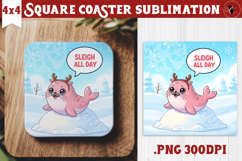 Cute Christmas Square Coasters | Kawaii Pink Xmas Product Image 1