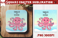 Cute Christmas Square Coasters | Kawaii Pink Xmas Product Image 1