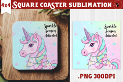 Cute Christmas Square Coasters | Kawaii Pink Xmas Product Image 1