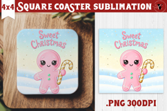 Cute Christmas Square Coasters | Kawaii Pink Xmas Product Image 1