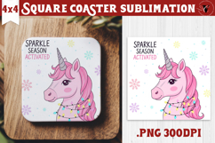 Cute Christmas Square Coasters | Kawaii Pink Xmas Product Image 1