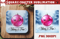 Cute Christmas Square Coasters | Kawaii Pink Xmas Product Image 1