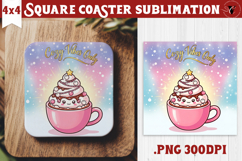 Cute Christmas Square Coasters | Kawaii Pink Xmas Product Image 1