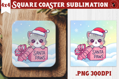 Cute Christmas Square Coasters | Kawaii Pink Xmas Product Image 1