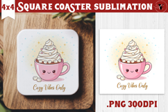 Cute Christmas Square Coasters | Kawaii Pink Xmas Product Image 1