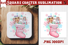 Cute Christmas Square Coasters | Kawaii Pink Xmas Product Image 1