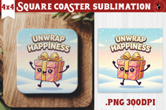 Cute Christmas Square Coasters | Kawaii Pink Xmas Product Image 1