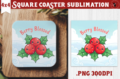Cute Christmas Square Coasters | Kawaii Pink Xmas Product Image 1
