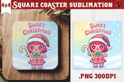 Cute Christmas Square Coasters | Kawaii Pink Xmas Product Image 1