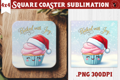 Cute Christmas Square Coasters | Kawaii Pink Xmas Product Image 1
