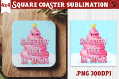 Cute Christmas Square Coasters | Kawaii Pink Xmas Product Image 1