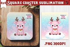 Cute Christmas Square Coasters | Kawaii Pink Xmas Product Image 1