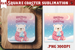 Cute Christmas Square Coasters | Kawaii Pink Xmas Product Image 1