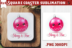 Cute Christmas Square Coasters | Kawaii Pink Xmas Product Image 1