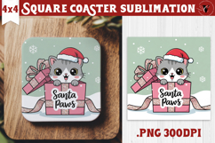 Cute Christmas Square Coasters | Kawaii Pink Xmas Product Image 1