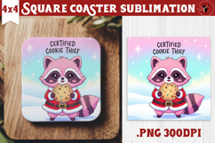 Cute Christmas Square Coasters | Kawaii Pink Xmas Product Image 1