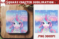 Cute Christmas Square Coasters | Kawaii Pink Xmas Product Image 1