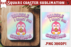 Cute Christmas Square Coasters | Kawaii Pink Xmas Product Image 1