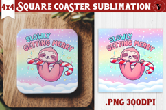 Cute Christmas Square Coasters | Kawaii Pink Xmas Product Image 1