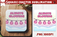Cute Christmas Square Coasters | Kawaii Pink Xmas Product Image 1
