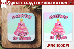 Cute Christmas Square Coasters | Kawaii Pink Xmas Product Image 1