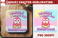 Cute Christmas Square Coasters | Kawaii Pink Xmas Product Image 1