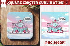 Cute Christmas Square Coasters | Kawaii Pink Xmas Product Image 1