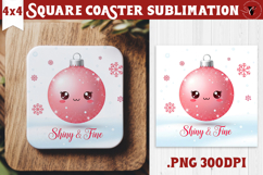 Cute Christmas Square Coasters | Kawaii Pink Xmas Product Image 1