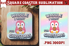 Cute Christmas Square Coasters | Kawaii Pink Xmas Product Image 1