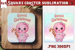 Cute Christmas Square Coasters | Kawaii Pink Xmas Product Image 1
