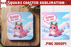 Cute Christmas Square Coasters | Kawaii Pink Xmas Product Image 1